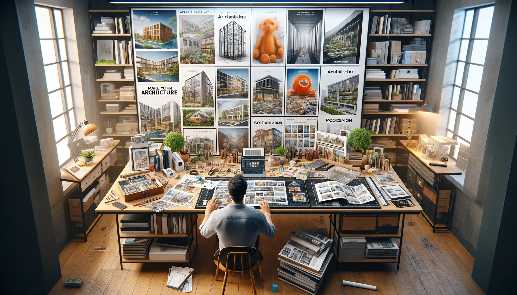 2024 How To Make Your Architecture Portfolio Stand Out Archova Visuals   DALL·E 2024 01 09 17.07.40 A Hyper Realistic Wide Format Image 16 9 Ratio Illustrating How To Make An Architecture Portfolio Stand Out. The Image Showcases A Creative Workspac.webp