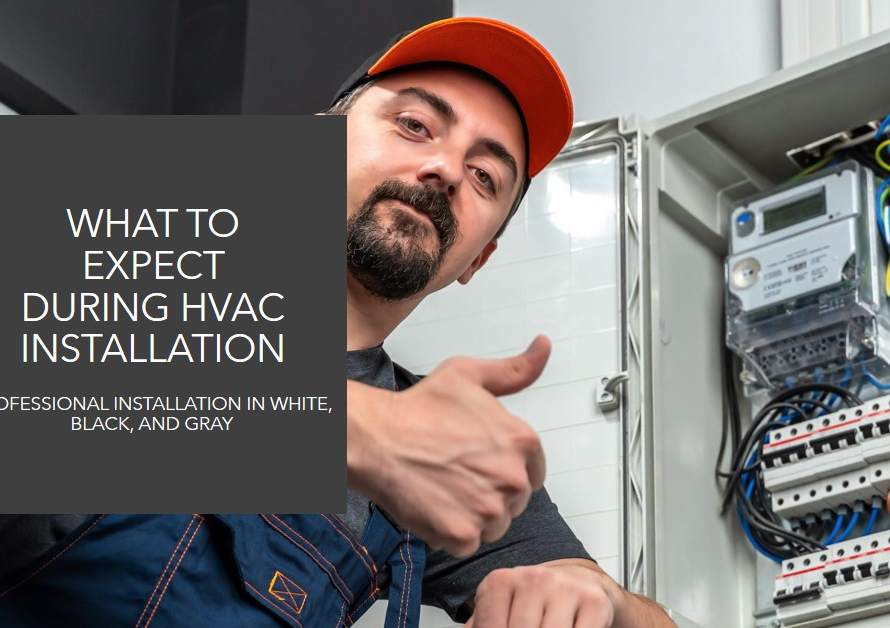 The prompt is : Generate a 16;9 image for the blog title “HVAC Installation: What to Expect” make it professional and the primary colours are white, black and gray