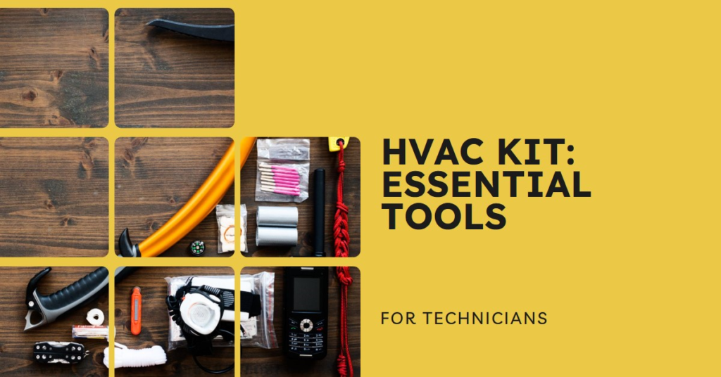 The prompt is : Generate a 16;9 image for the blog title “HVAC Kit: Essential Tools for Technicians” make it professional and the primary colours are white, black and gray