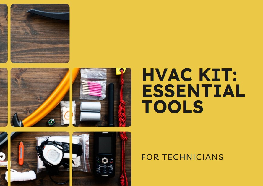 The prompt is : Generate a 16;9 image for the blog title “HVAC Kit: Essential Tools for Technicians” make it professional and the primary colours are white, black and gray