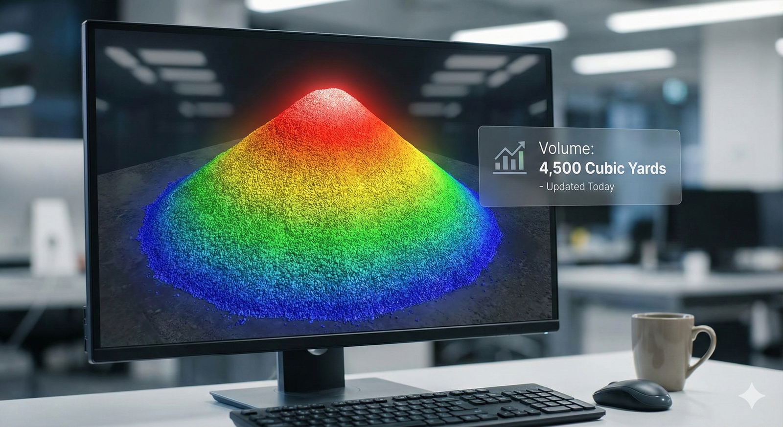 Software interface showing volumetric analysis of stockpiles using data captured by Construction Drones.